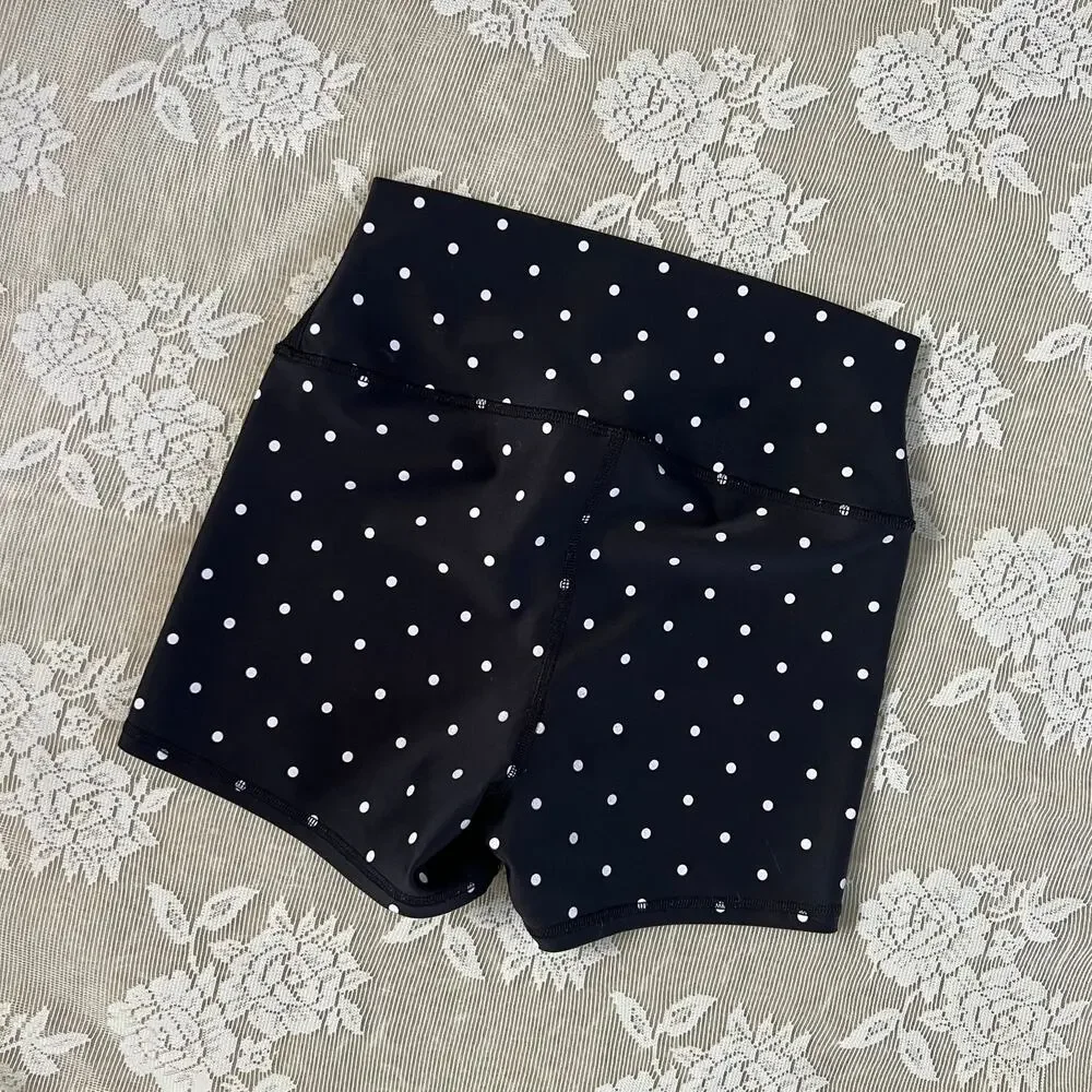 Alo Yoga Black Polka Dot High Waist Biker Shorts Size S